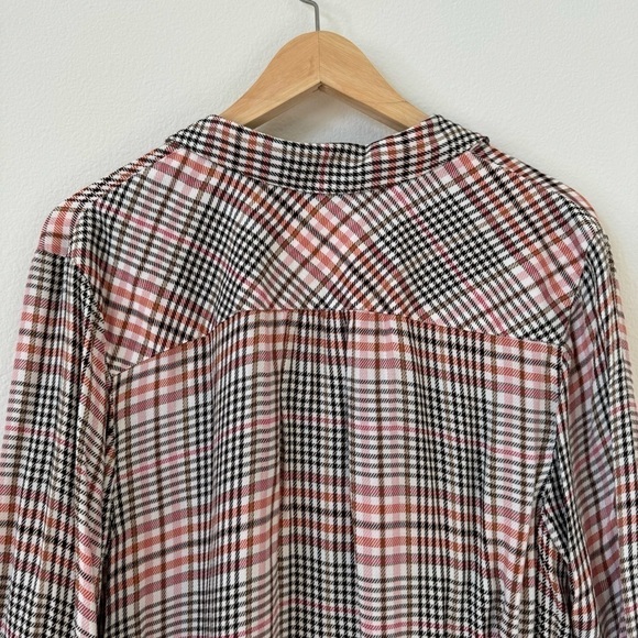 J Jill Ruffled Plaid Button Down Shirt Blouse Tea Rose L - Picture 10 of 16